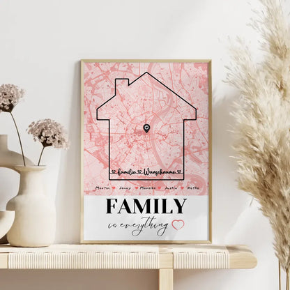 Personalisiertes Poster Familie Stadtkarte Family Is Everything mit Nachname