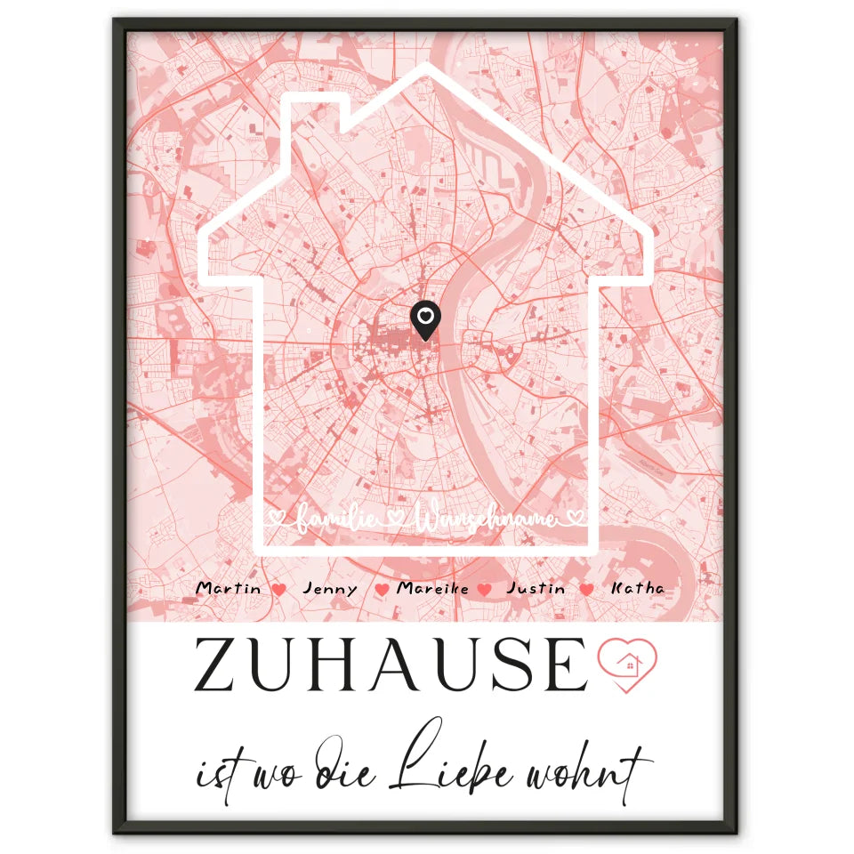 Personalisiertes Poster Familie Stadtkarte Zuhause Ist