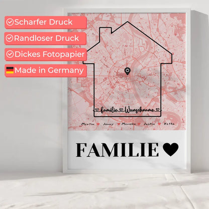 Personalisiertes Poster Familie Stadtkarte mit Nachname Familienliebe