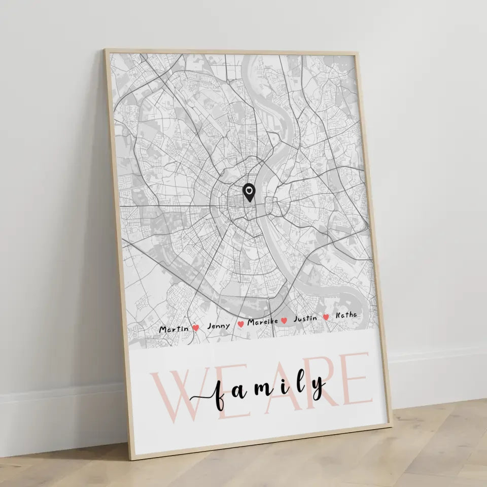 Personalisiertes Poster Familie Stadtkarte We Are Family mit Nachname 3