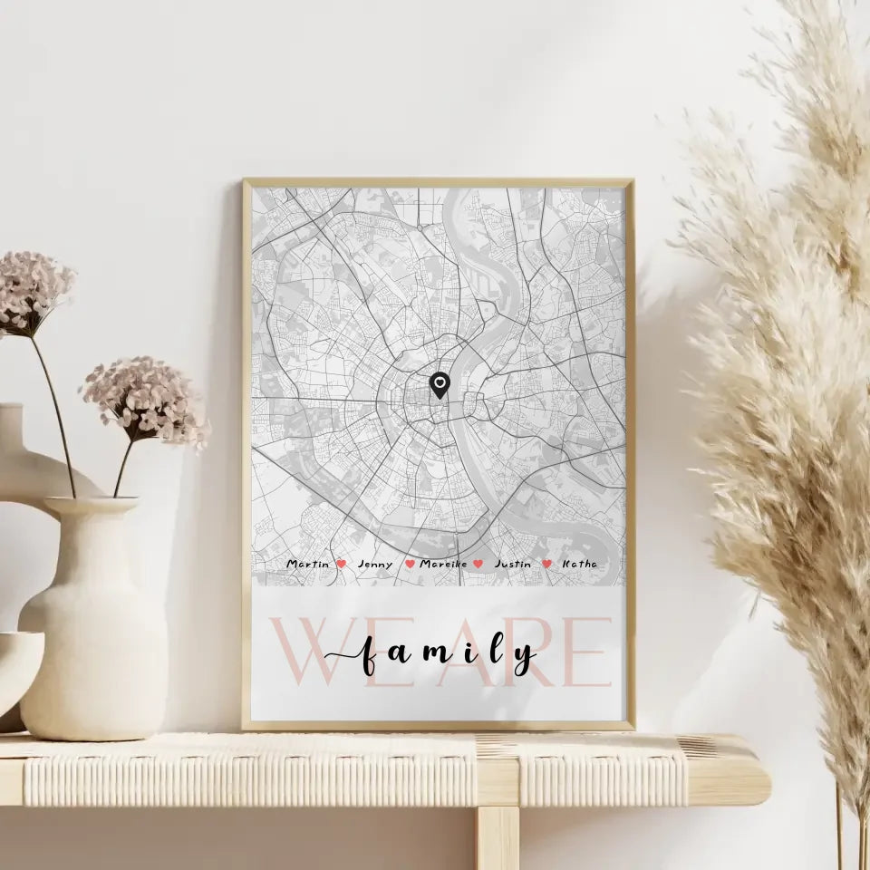 Personalisiertes Poster Familie Stadtkarte We Are Family mit Nachname 4