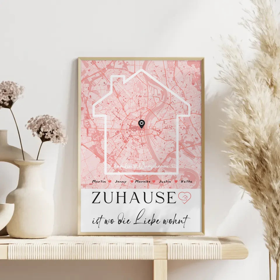Personalisiertes Poster Familie Stadtkarte Zuhause Ist 4