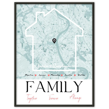 Personalisiertes Poster Familie Stadtkarte Family Together mit Nachname