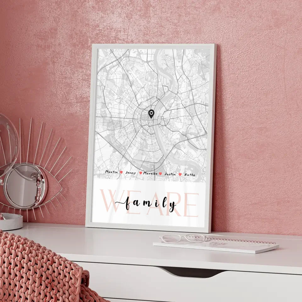 Personalisiertes Poster Familie Stadtkarte We Are Family mit Nachname 5
