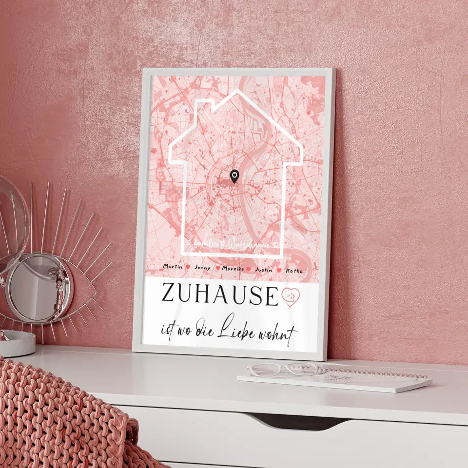 Personalisiertes Poster Familie Stadtkarte Zuhause Ist 5