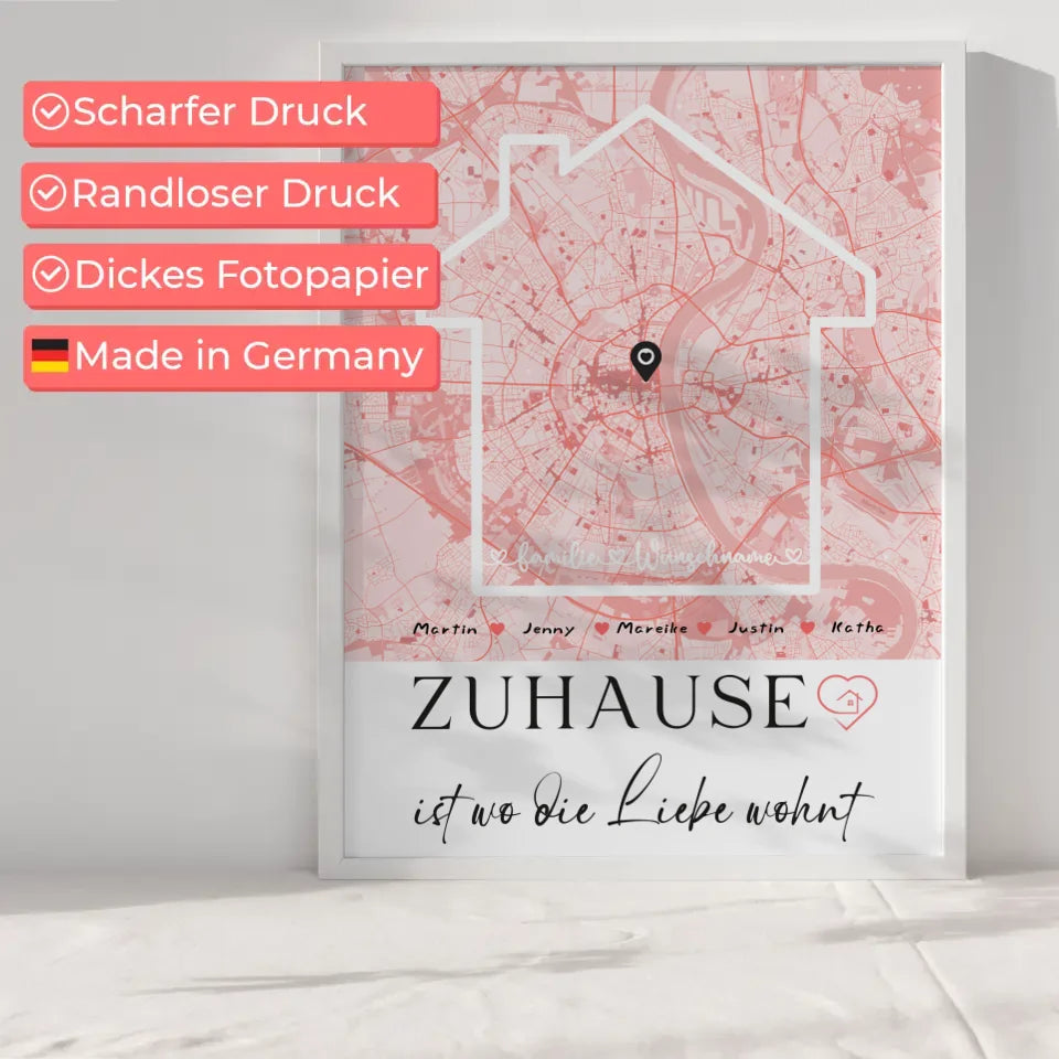 Personalisiertes Poster Familie Stadtkarte Zuhause Ist