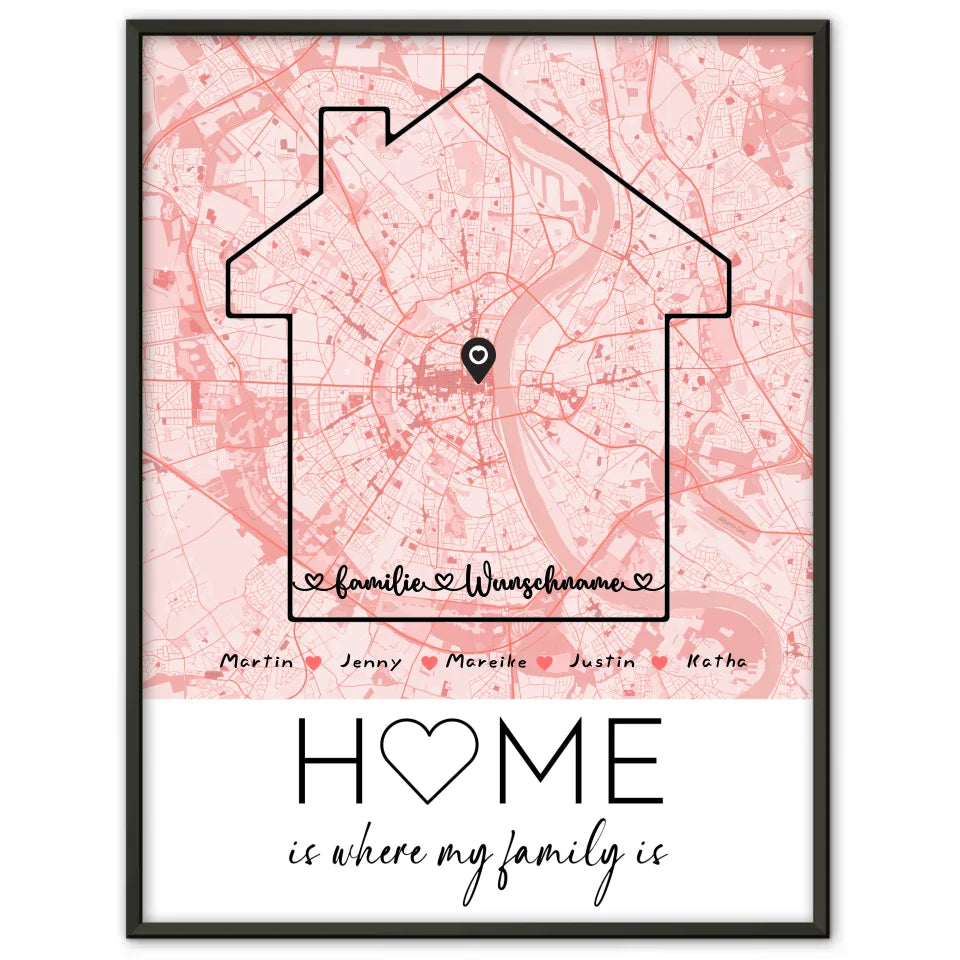 Personalisiertes Poster Familie Stadtkarte Where My Family Is mit Nachname 1