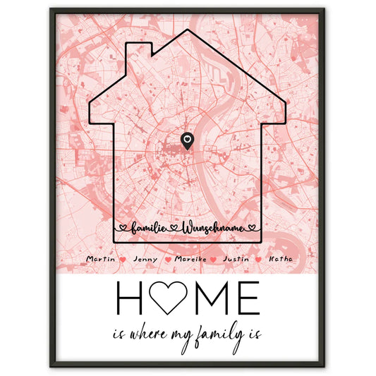 Personalisiertes Poster Familie Stadtkarte Where My Family Is mit Nachname 1