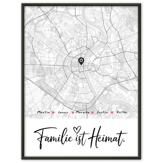 Personalisiertes Poster Familie Stadtkarte Familie Ist Heimat mit Nachname 1