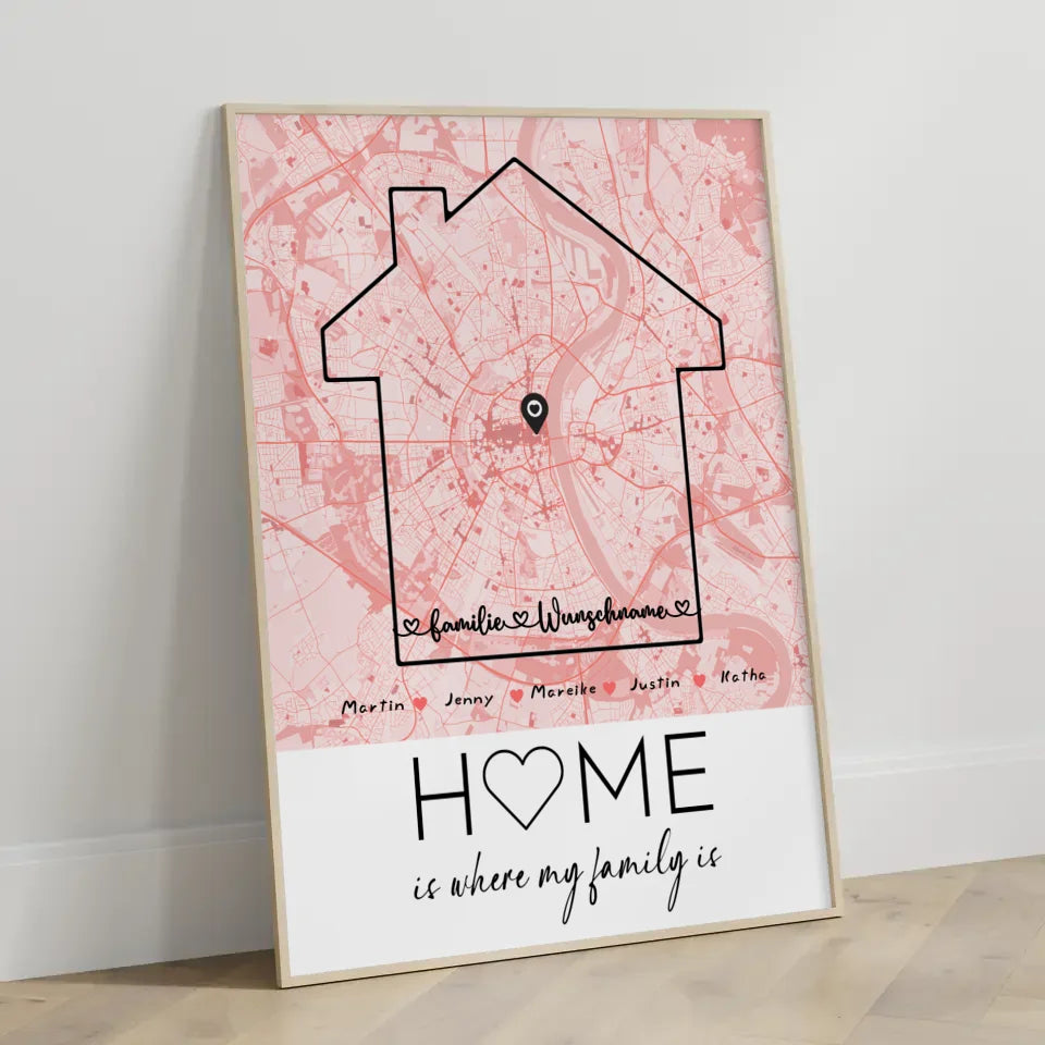 Personalisiertes Poster Familie Stadtkarte Where My Family Is mit Nachname 3