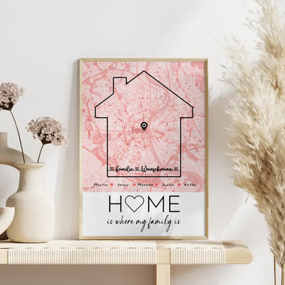 Personalisiertes Poster Familie Stadtkarte Where My Family Is mit Nachname 4