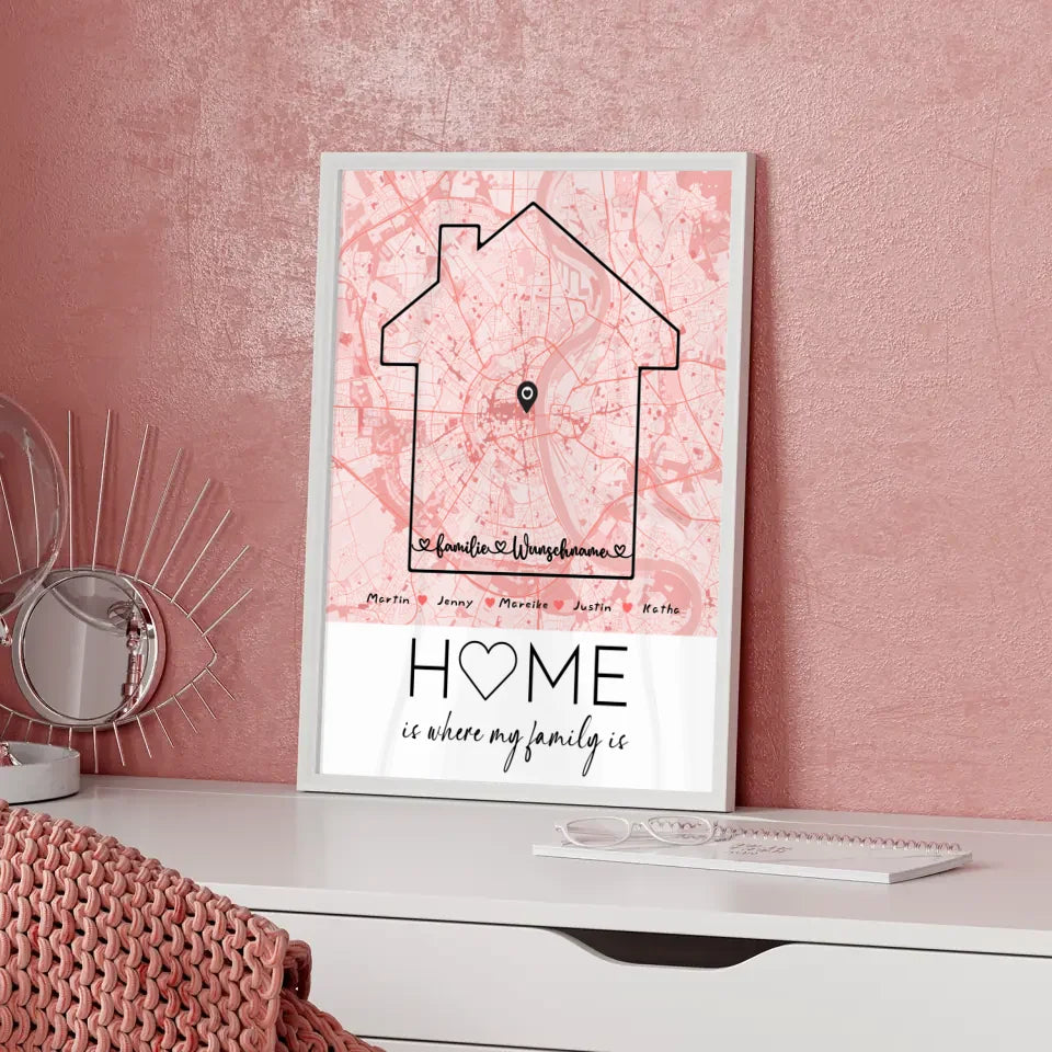 Personalisiertes Poster Familie Stadtkarte Where My Family Is mit Nachname 5