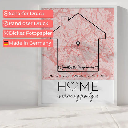 Personalisiertes Poster Familie Stadtkarte Where My Family Is mit Nachname 6