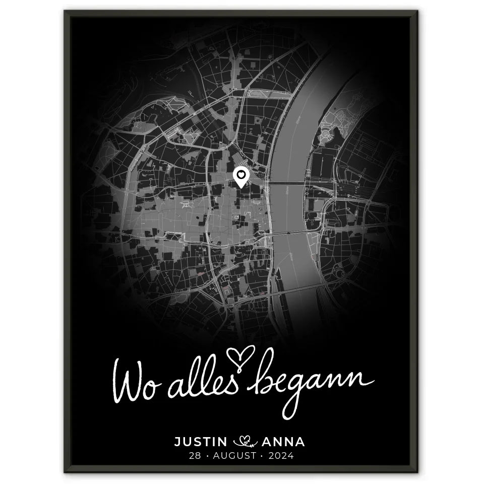Personalisiertes Poster Paare Stadtkarte Rund Wo Alles Begann Geschenk 1