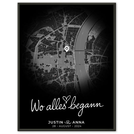 Personalisiertes Poster Paare Stadtkarte Rund Wo Alles Begann Geschenk 1