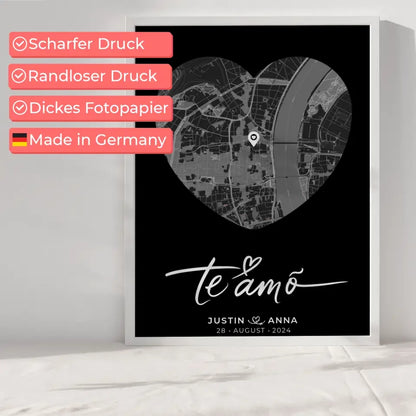 Personalisiertes Poster für Paare Stadtkarte Herzform Te Amo Heimat 6