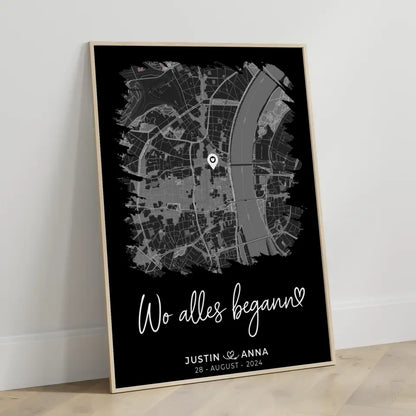 Personalisiertes Liebes Poster Stadtkarte Pinsel-Stil Wo Alles Begann Paare 3