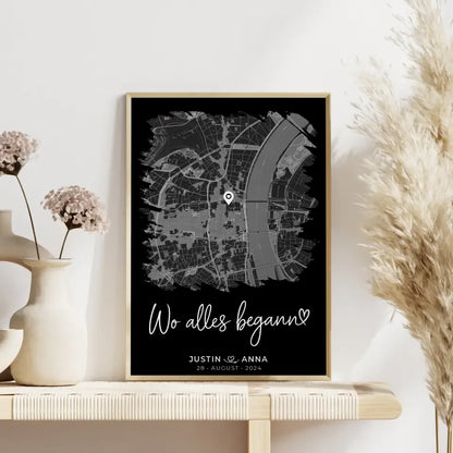 Personalisiertes Liebes Poster Stadtkarte Pinsel-Stil Wo Alles Begann Paare 4