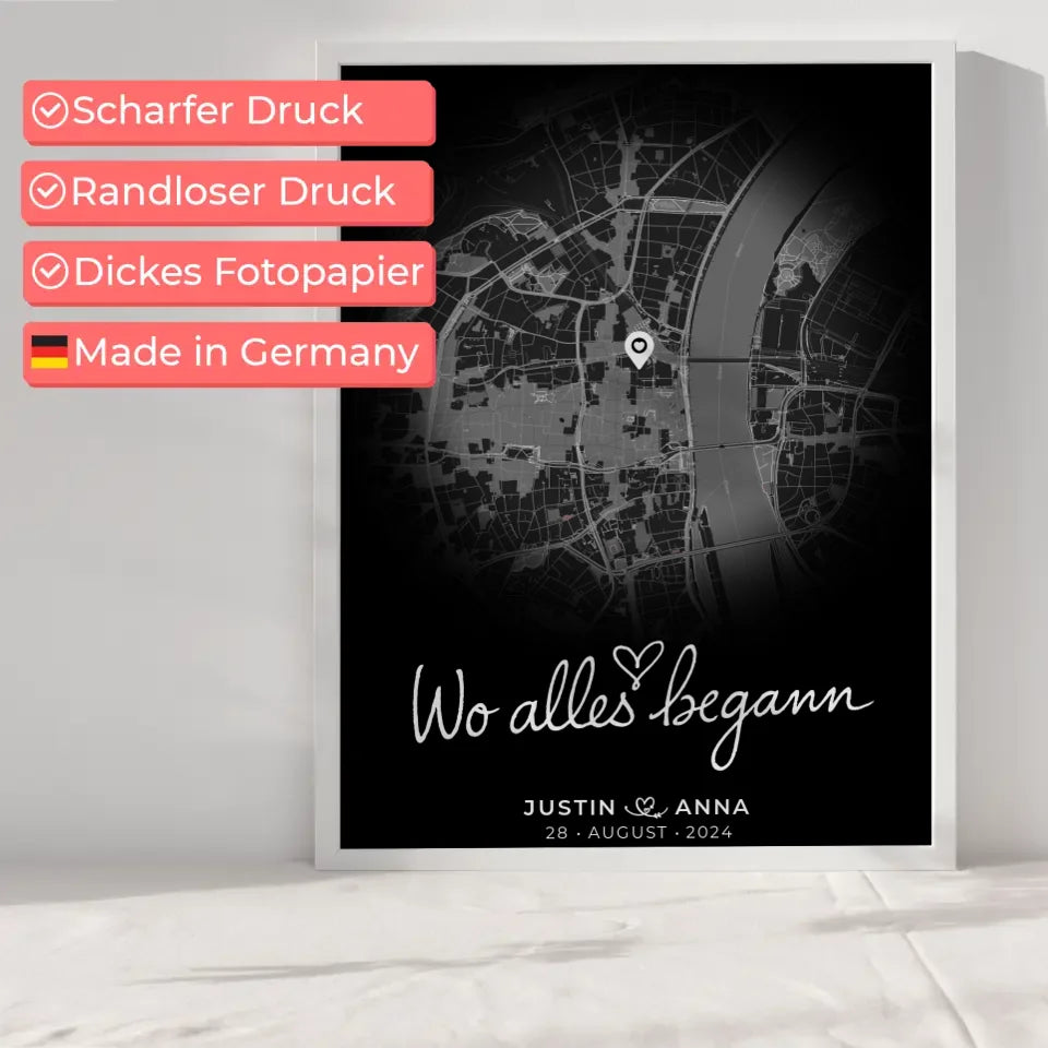 Personalisiertes Poster Paare Stadtkarte Rund Wo Alles Begann Geschenk 6