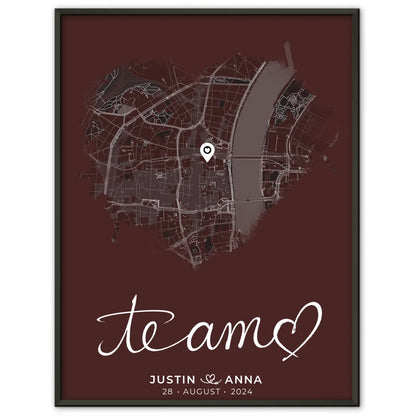 Personalisiertes Poster Paare Stadtkarte Herzform Te Amo Geschenkidee 1