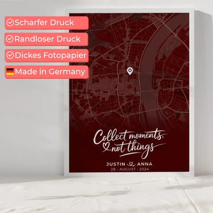 Personalisiertes Liebes Poster für Paare Stadtkarte Rot Collect Moments