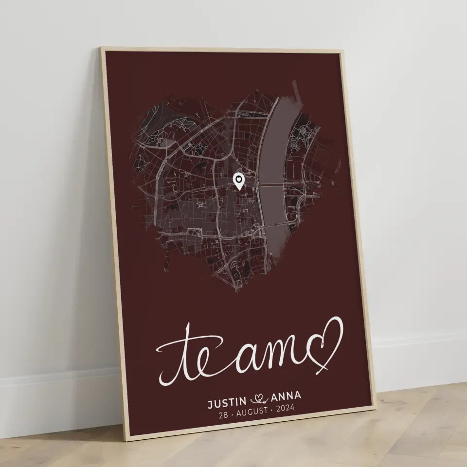 Personalisiertes Poster Paare Stadtkarte Herzform Te Amo Geschenkidee 3