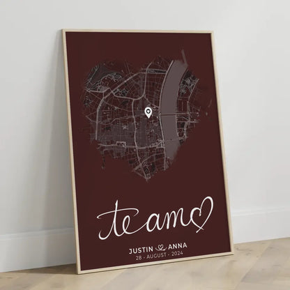 Personalisiertes Poster Paare Stadtkarte Herzform Te Amo Geschenkidee 3
