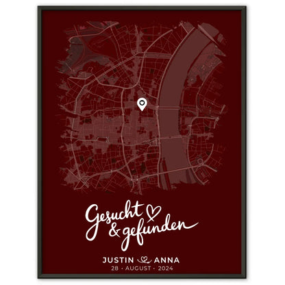 Personalisiertes Liebes Poster für Paare im Pinsel-Stil Stadtkarte 1