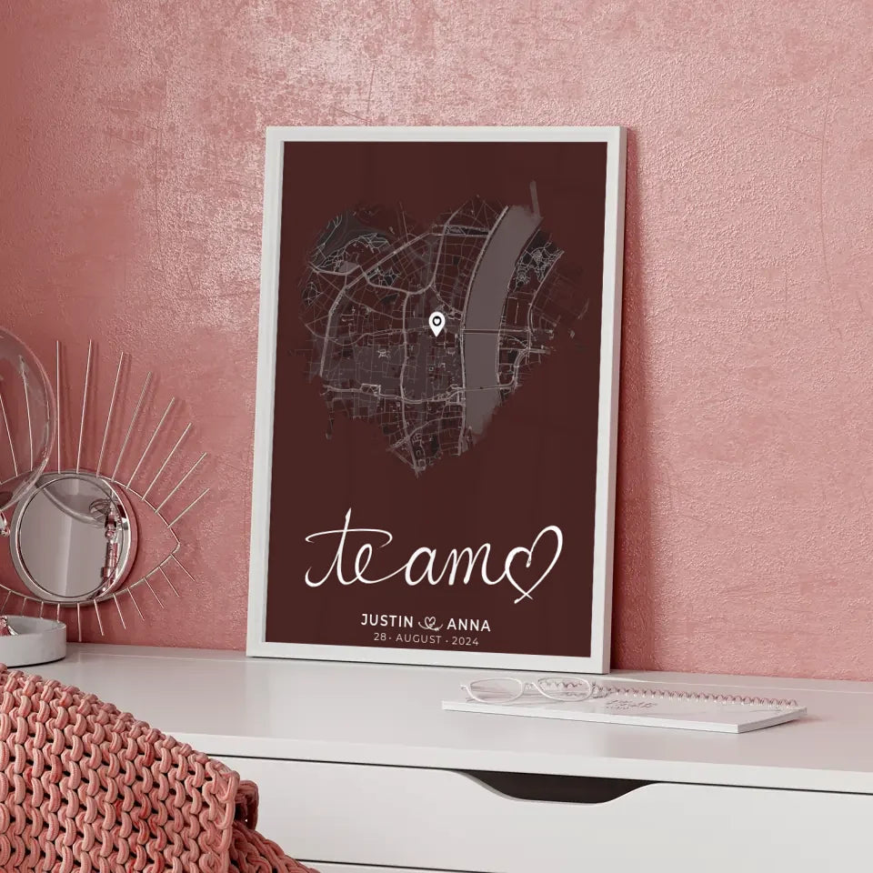 Personalisiertes Poster Paare Stadtkarte Herzform Te Amo Geschenkidee 5