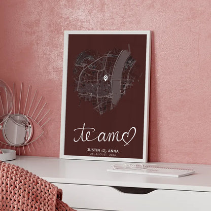 Personalisiertes Poster Paare Stadtkarte Herzform Te Amo Geschenkidee 5