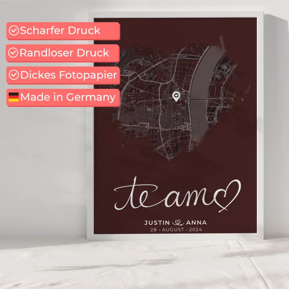 Personalisiertes Poster Paare Stadtkarte Herzform Te Amo Geschenkidee 6