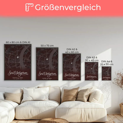 Personalisiertes Poster für Paare mit Stadtkarte Seni Seviyorum Geschenk