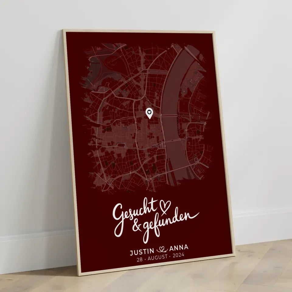 Personalisiertes Liebes Poster für Paare im Pinsel-Stil Stadtkarte 3