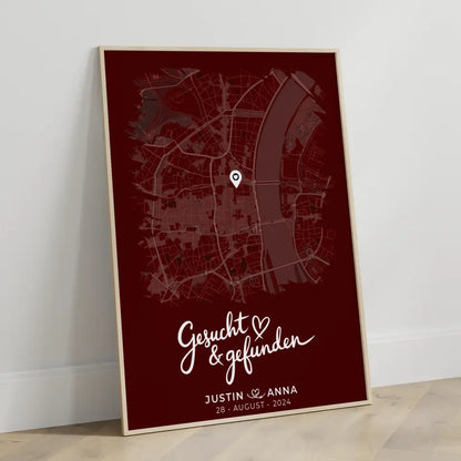 Personalisiertes Liebes Poster für Paare im Pinsel-Stil Stadtkarte 3
