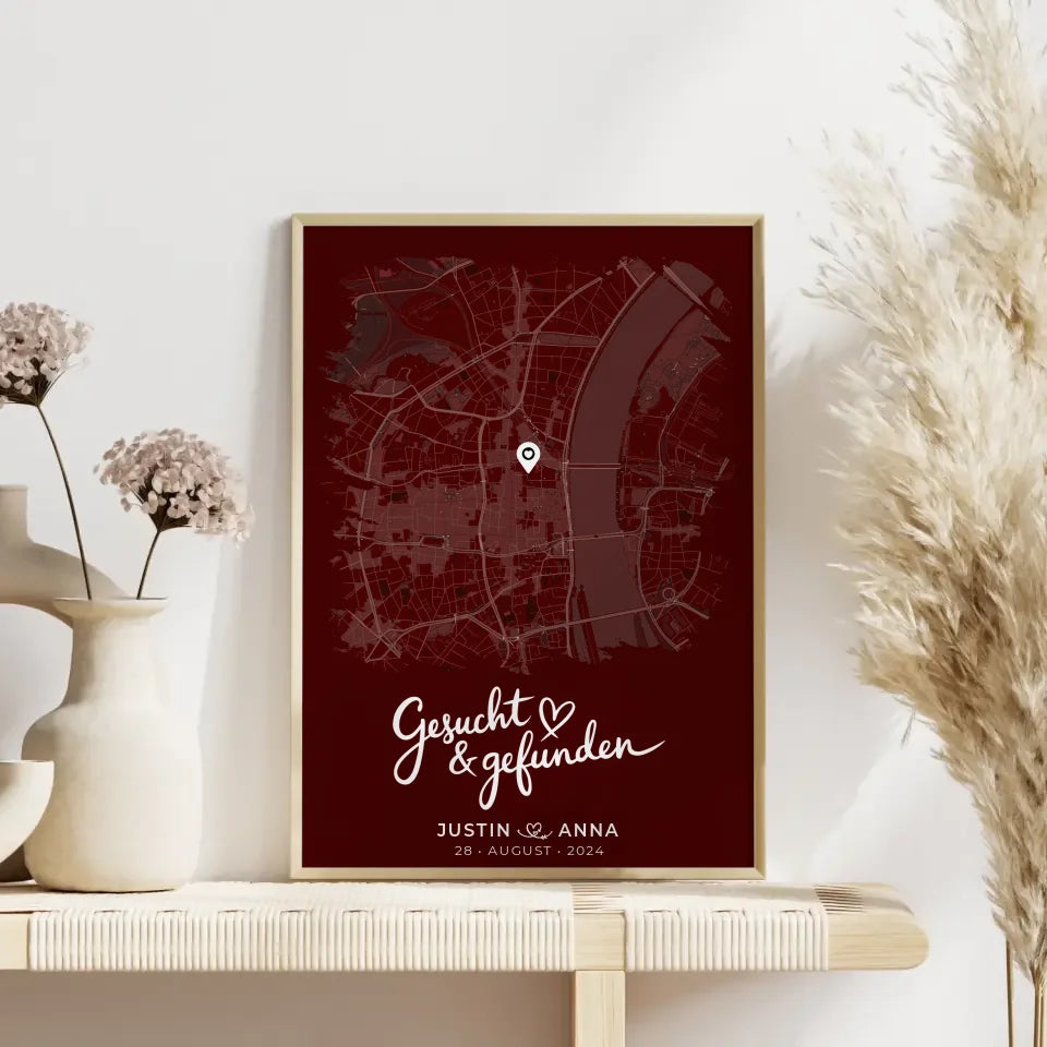 Personalisiertes Liebes Poster für Paare im Pinsel-Stil Stadtkarte 4