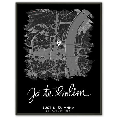 Personalisiertes Liebes Poster Paare Stadtkarte Pinsel-Stil Ja Te Volim 1