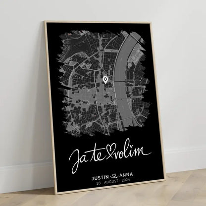 Personalisiertes Liebes Poster Paare Stadtkarte Pinsel-Stil Ja Te Volim 3