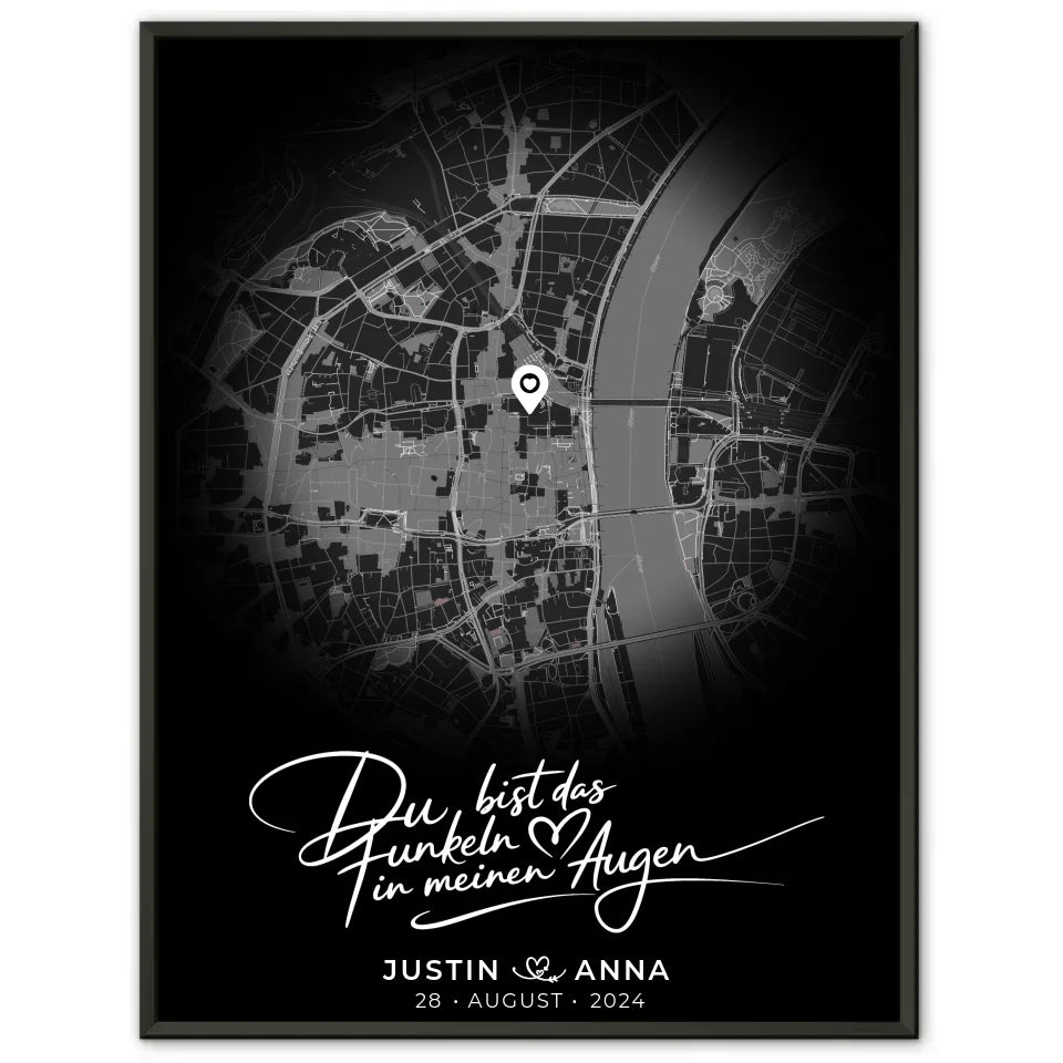 Personalisiertes Poster für Paare Stadtkarte Rund Das Funkeln Geschenk 1