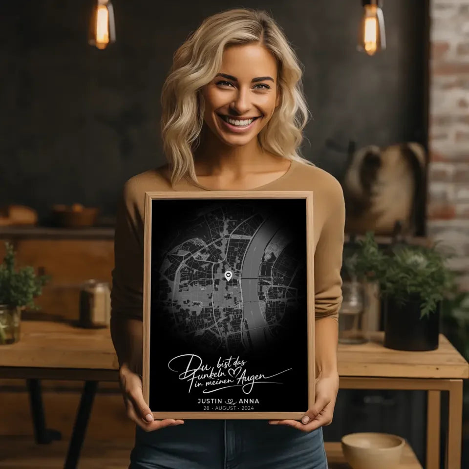 Personalisiertes Poster für Paare Stadtkarte Rund Das Funkeln Geschenk 2