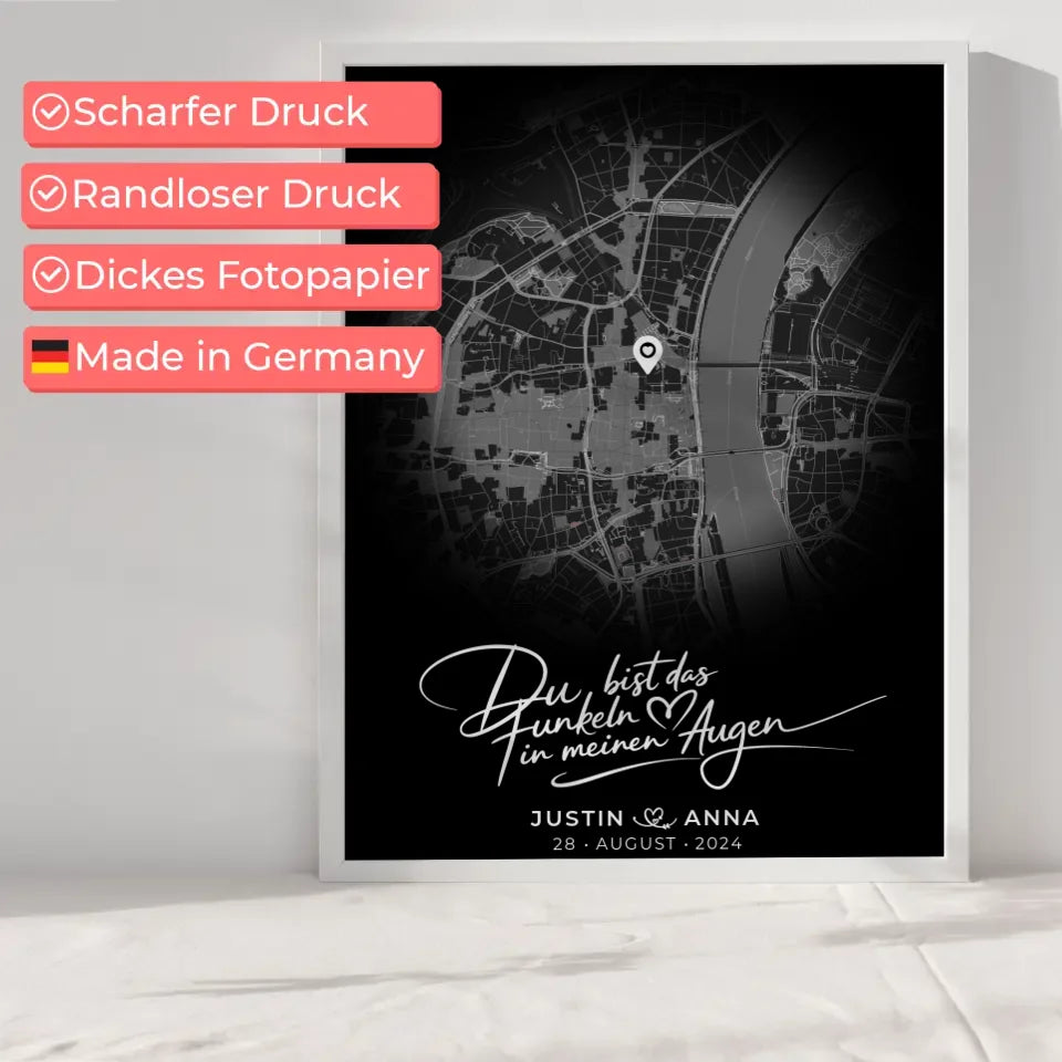 Personalisiertes Poster für Paare Stadtkarte Rund Das Funkeln Geschenk 6