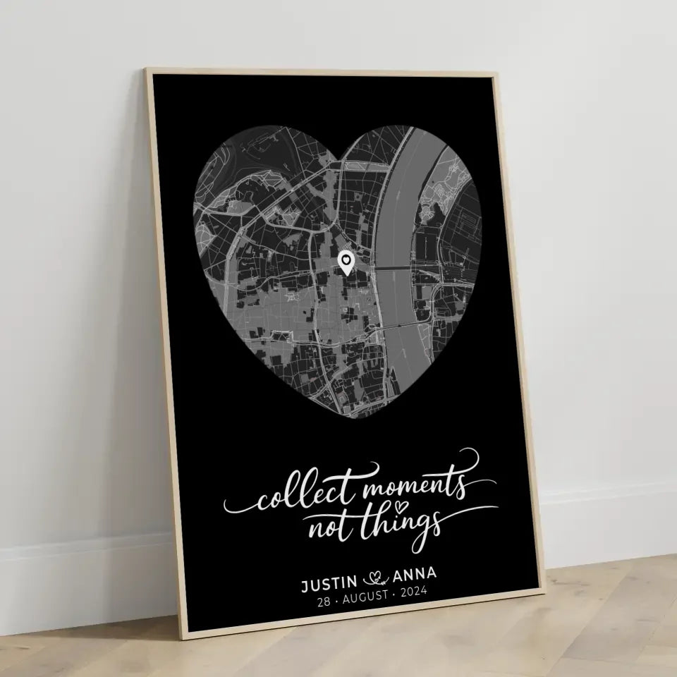 Personalisiertes Poster Paare Stadtkarte Herzform Heimat Collect Moments Not Things