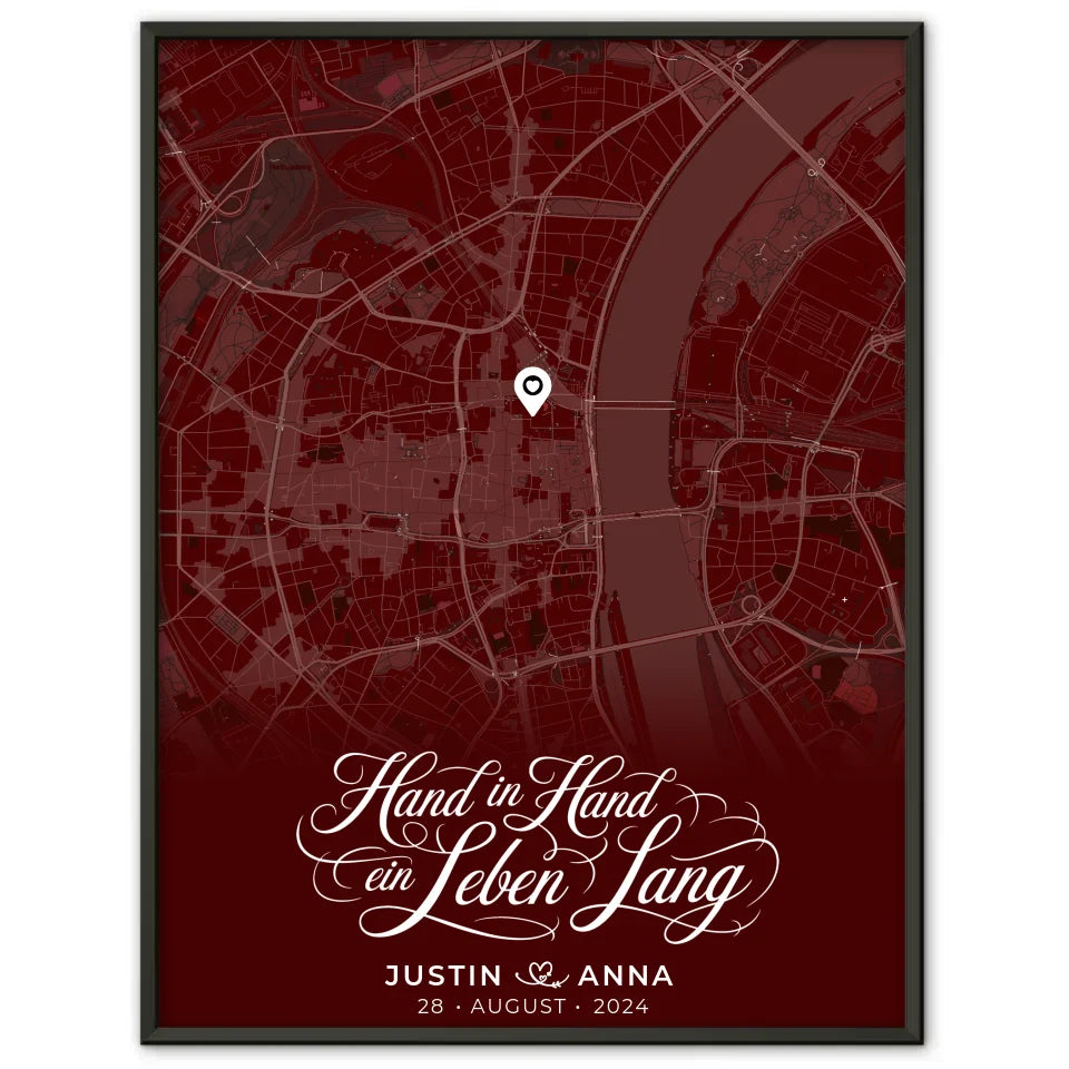 Personalisiertes Liebes Poster für Paare Stadtkarte Rot And Then You Smiled 1