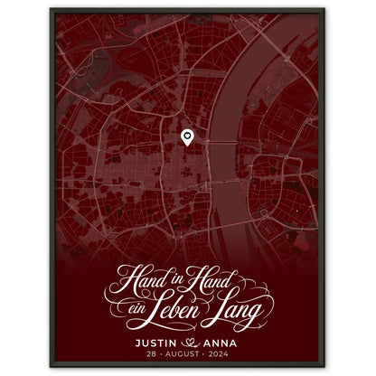 Personalisiertes Liebes Poster für Paare Stadtkarte Rot And Then You Smiled 1