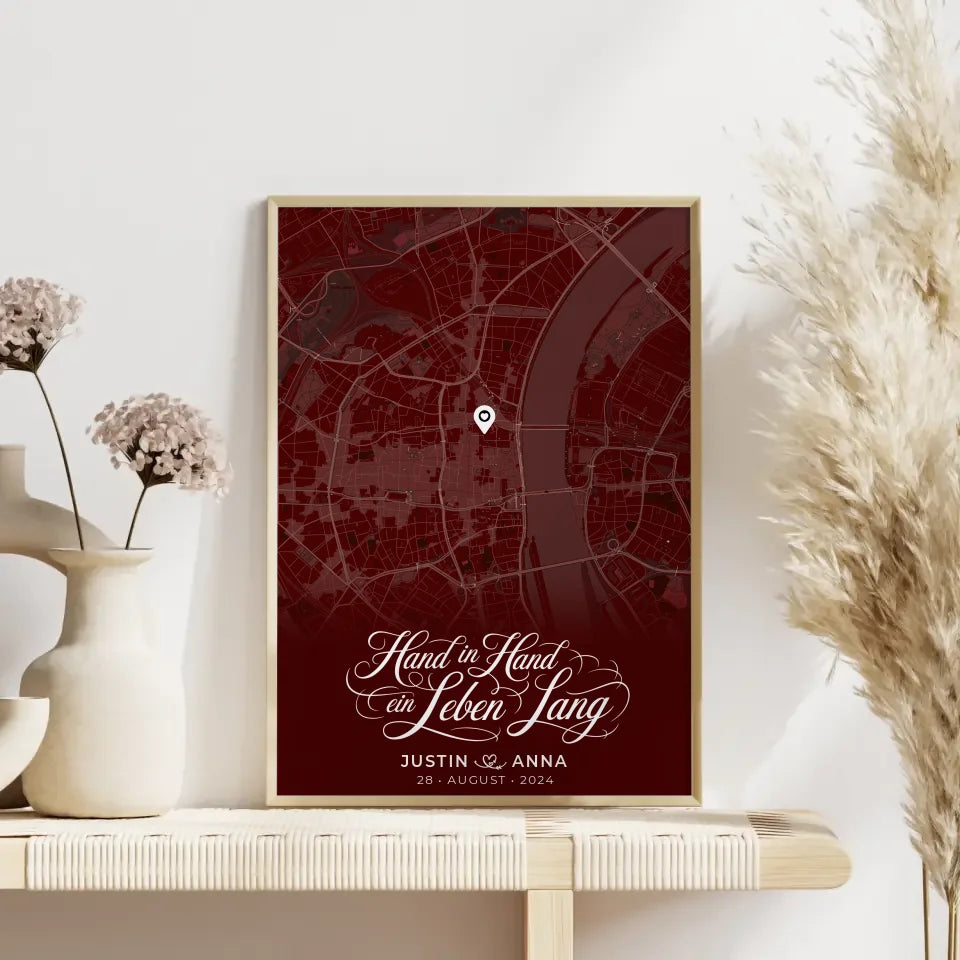 Personalisiertes Liebes Poster für Paare Stadtkarte Rot And Then You Smiled 4