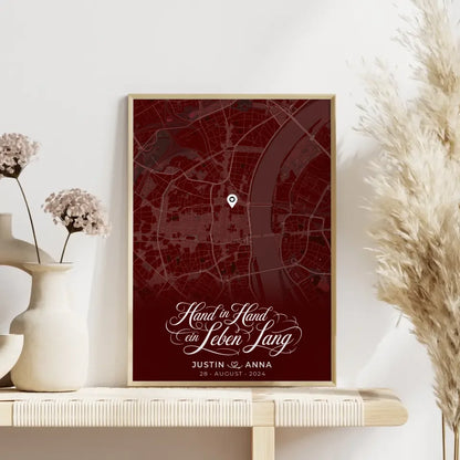 Personalisiertes Liebes Poster für Paare Stadtkarte Rot And Then You Smiled 4