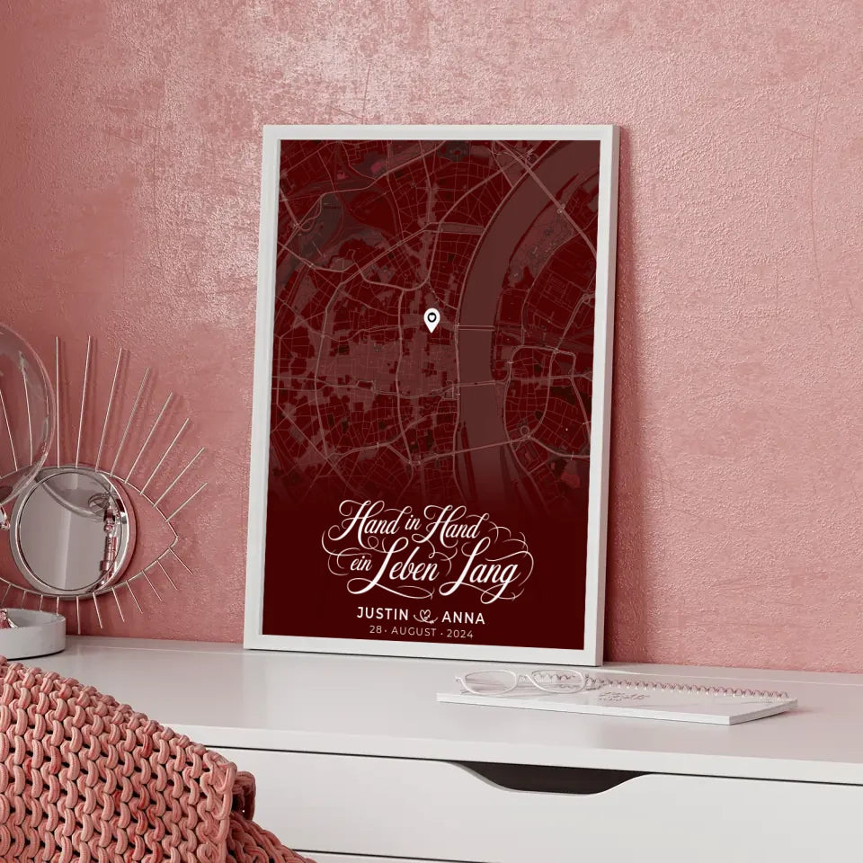 Personalisiertes Liebes Poster für Paare Stadtkarte Rot And Then You Smiled 5