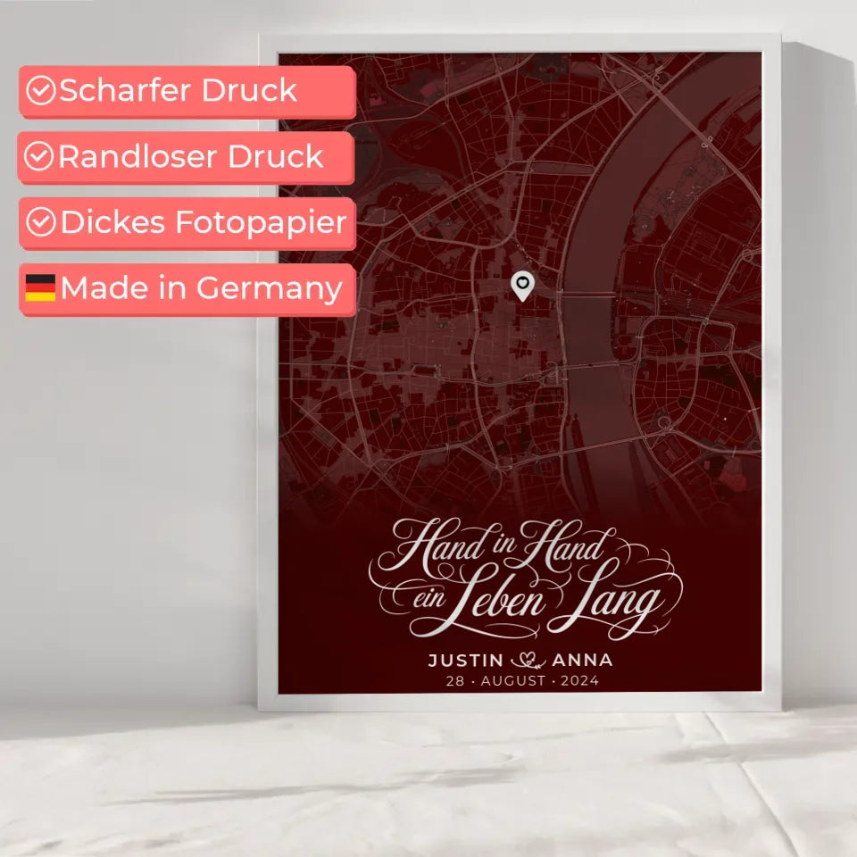 Personalisiertes Liebes Poster für Paare Stadtkarte Rot And Then You Smiled 6