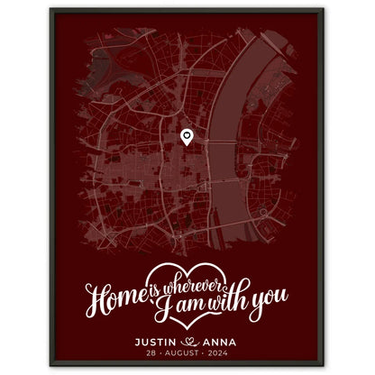 Personalisiertes Liebes Poster Paare Stadtkarte Pinsel-Stil Home is