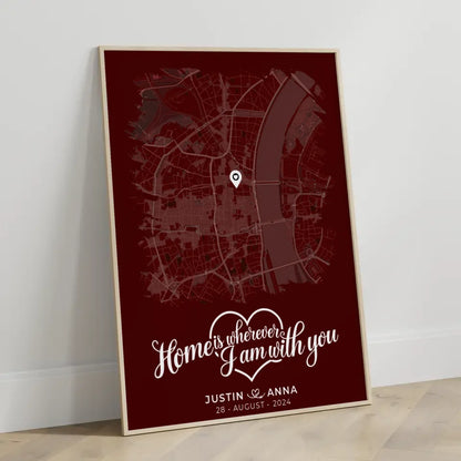 Personalisiertes Liebes Poster Paare Stadtkarte Pinsel-Stil Home is