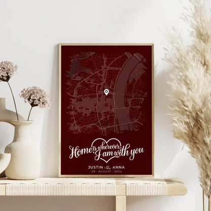 Personalisiertes Liebes Poster Paare Stadtkarte Pinsel-Stil Home is